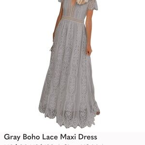 Gray Boho Lace Maxi Dress
